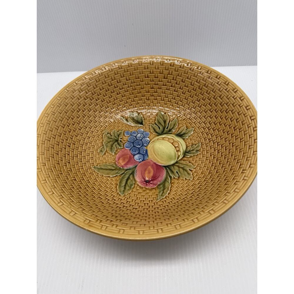 Vintage German Majolica Fruit Bowl Basket Weave Design